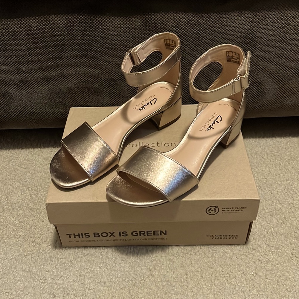 Clarks Gold Ankle Strap Sandals